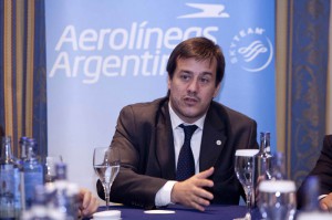 Mariano Recalde, presidente de Aerolíneas Argentinas, durante la rueda de prensa celebrada en Madrid